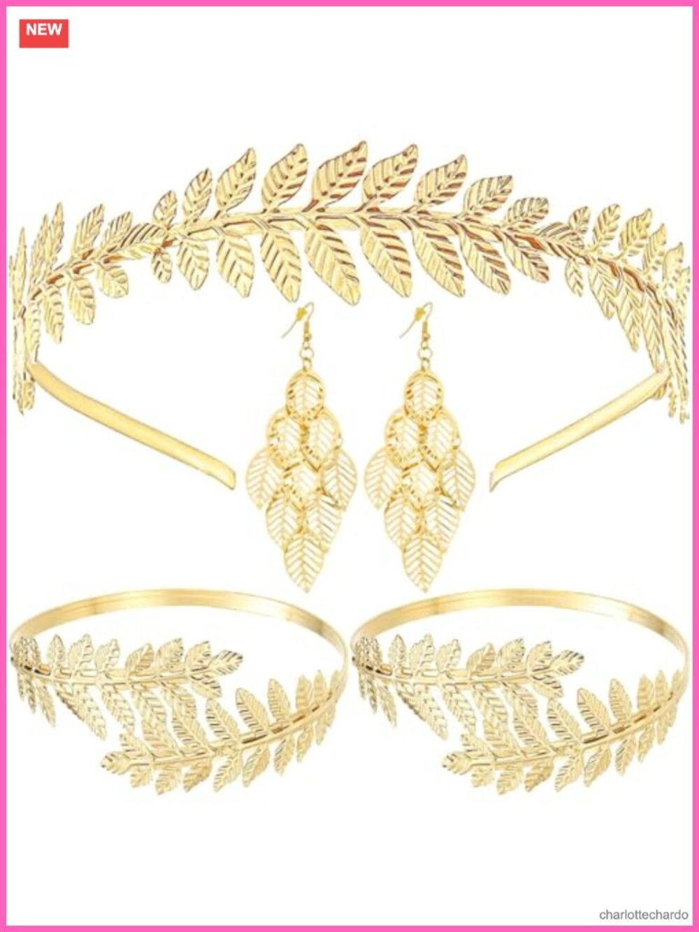 Greek Goddess Leaf Costume Accessory Set Headband Bracelets Earrings
